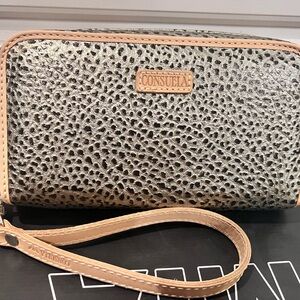 Consuela Silver Textured Wristlet with Tan Trim